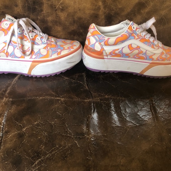 Vans Old Skool Stacked Platform Groovy Orange UV Ink Peace Sign Wmns 8 Men 6.5 - Picture 2 of 7